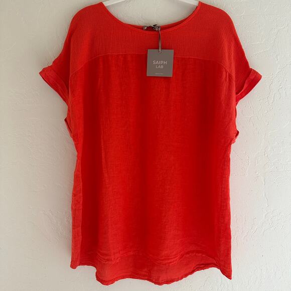 SAIPH LAB | Plus Size NEW Women's 3X Orange 100% Linen Tunic Top Made in Italy - Picture 1 of 12